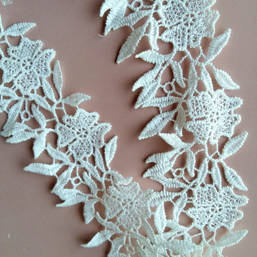 Off White Flower Embroidery Floral Lace Trim, Dyeable Trim, Approx. 65mm - 200317L37